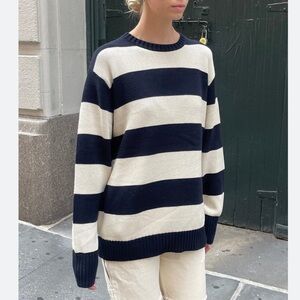 Brandy Melville Navy and Cream Striped Sweater